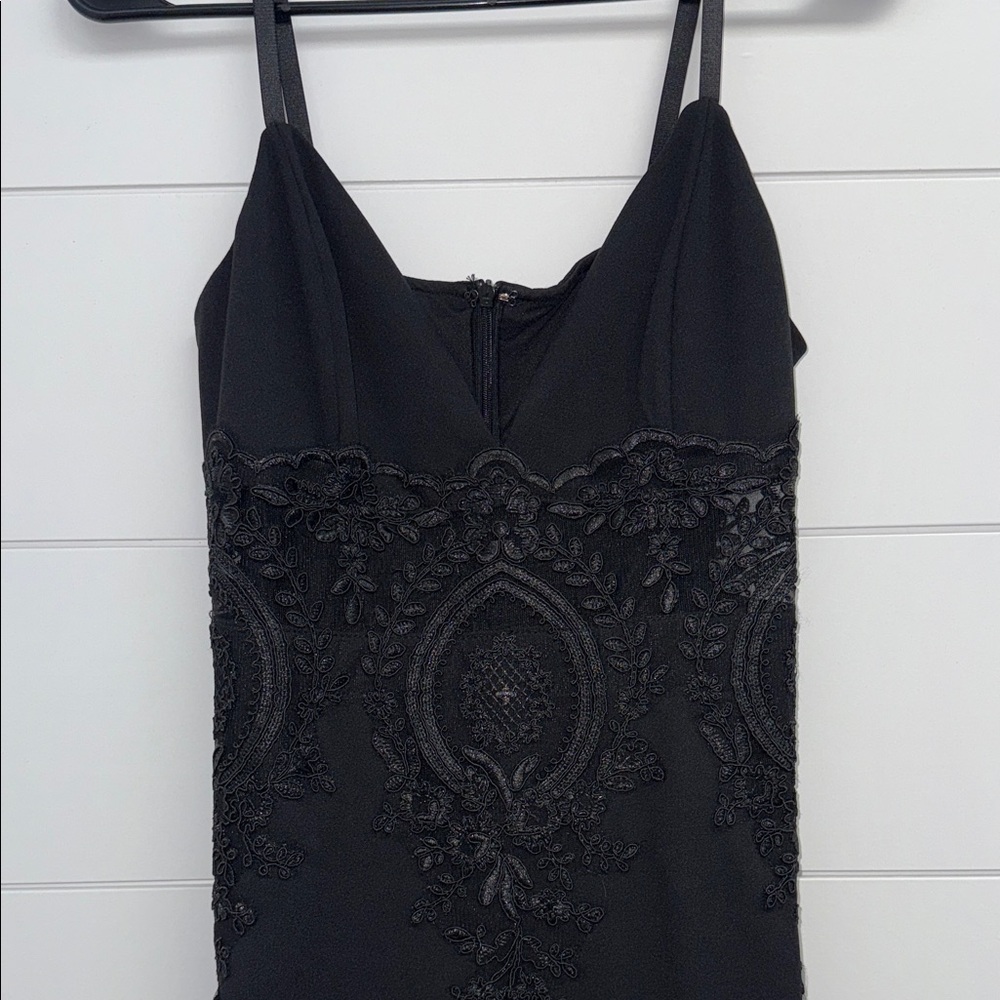 Lulu's Black Midi Dress with Lace Detail